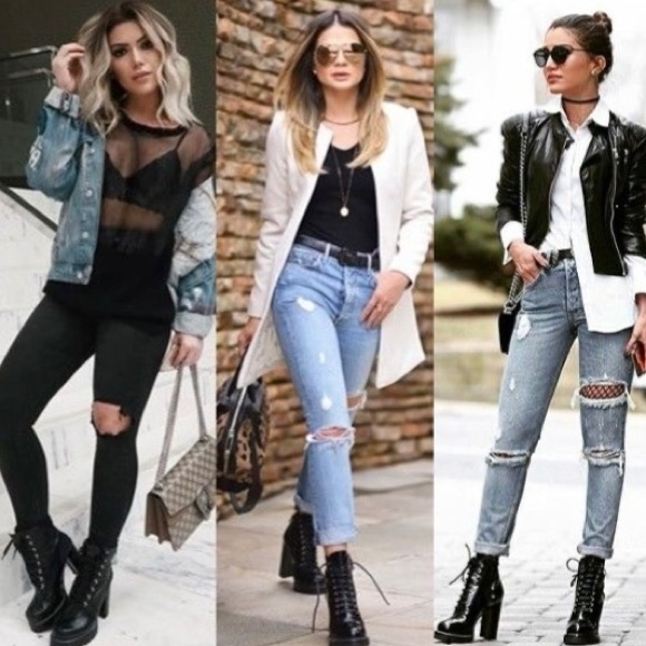 Patent Lug Sole Lace Up Combat Platform Boots - Picture 11 of 16